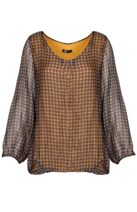 M Made in Italy - Allover Print Long Sleeve Blouse Plus Size