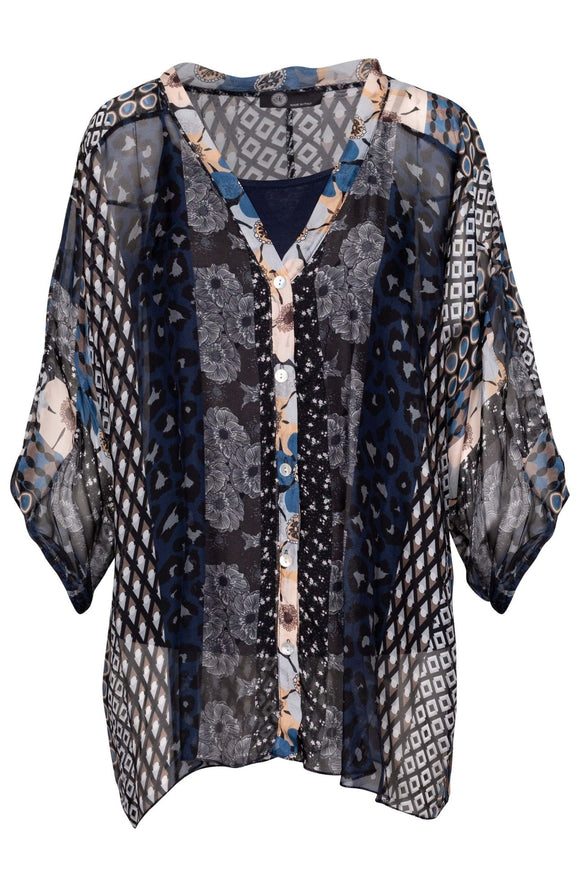 M Made in Italy - Mix Print Button Down Shirt Plus Size