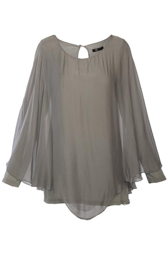 M Made in Italy - Women's Long Sleeve Layered Silk Cape Top Plus Size
